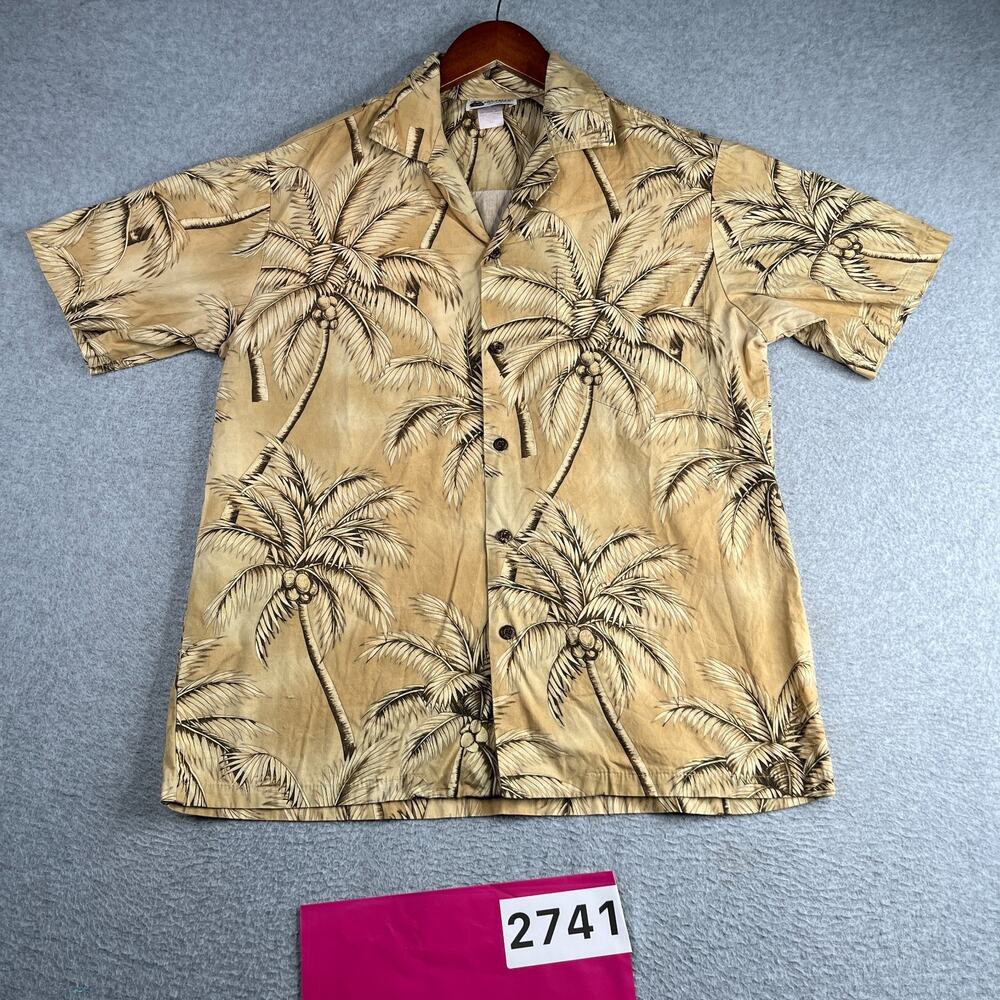 Aloha Republic Tropical Print Shirt M Beige Beach Button Up Short Sleeve USA